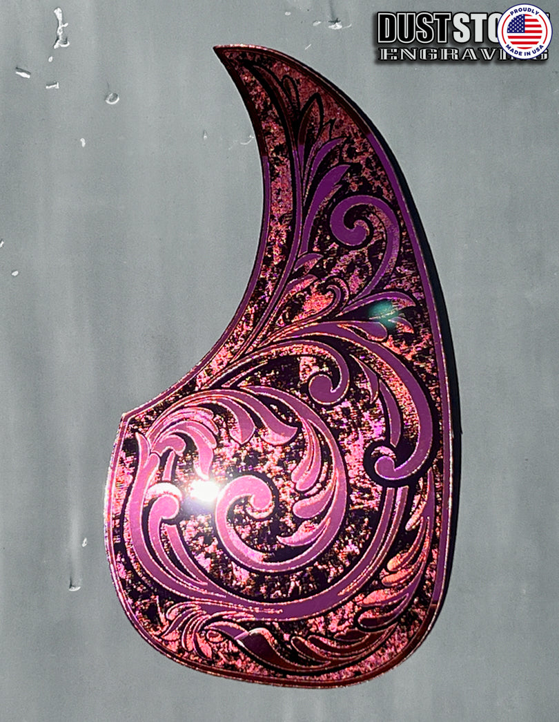 Acoustic Guitar Pickguard Laser Engraved Pink Acrylic Mirror for Martin D28 Style Guitar