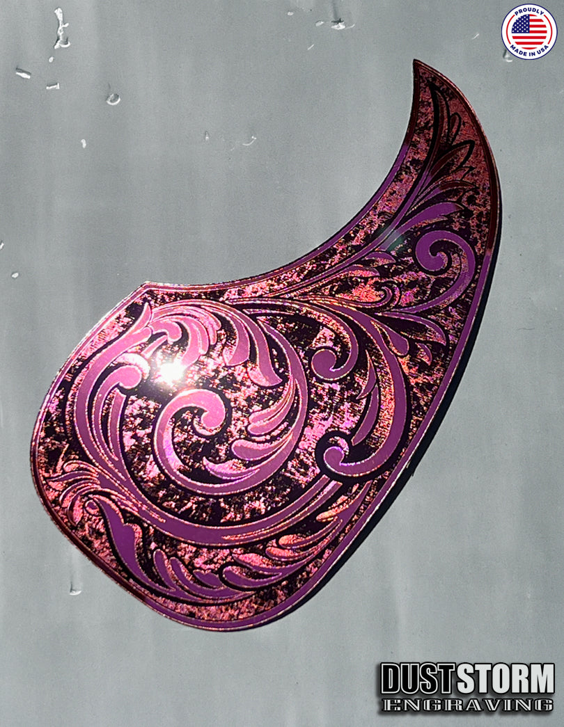 Acoustic Guitar Pickguard Laser Engraved Pink Acrylic Mirror for Martin D28 Style Guitar