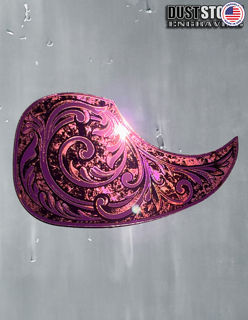 Acoustic Guitar Pickguard Laser Engraved Pink Acrylic Mirror for Martin D28 Style Guitar