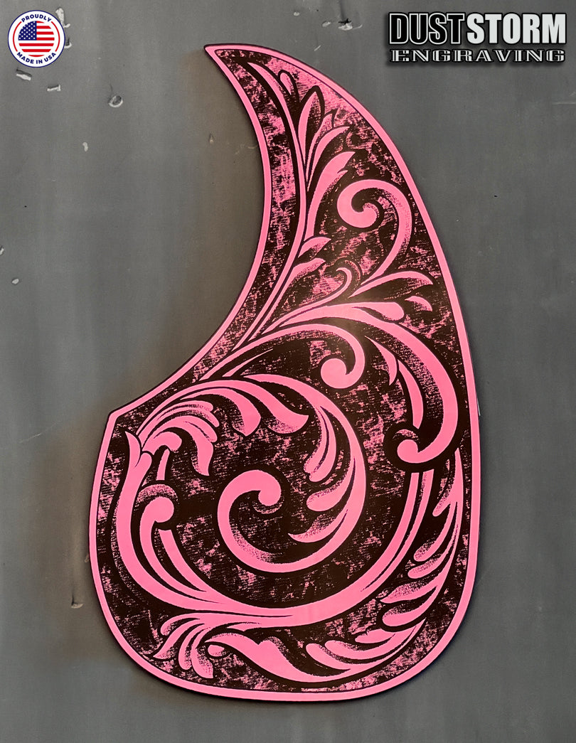 Acoustic Guitar Pickguard Laser Engraved Pink Acrylic Mirror for Martin D28 Style Guitar