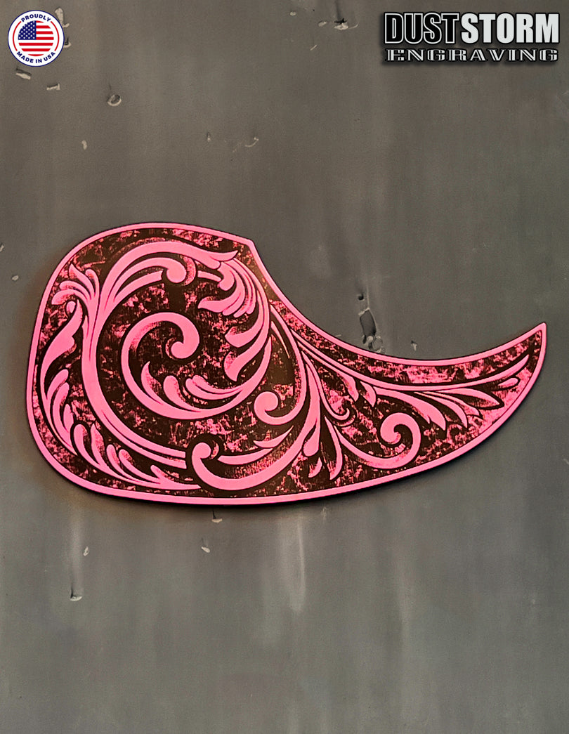 Acoustic Guitar Pickguard Laser Engraved Pink Acrylic Mirror for Martin D28 Style Guitar