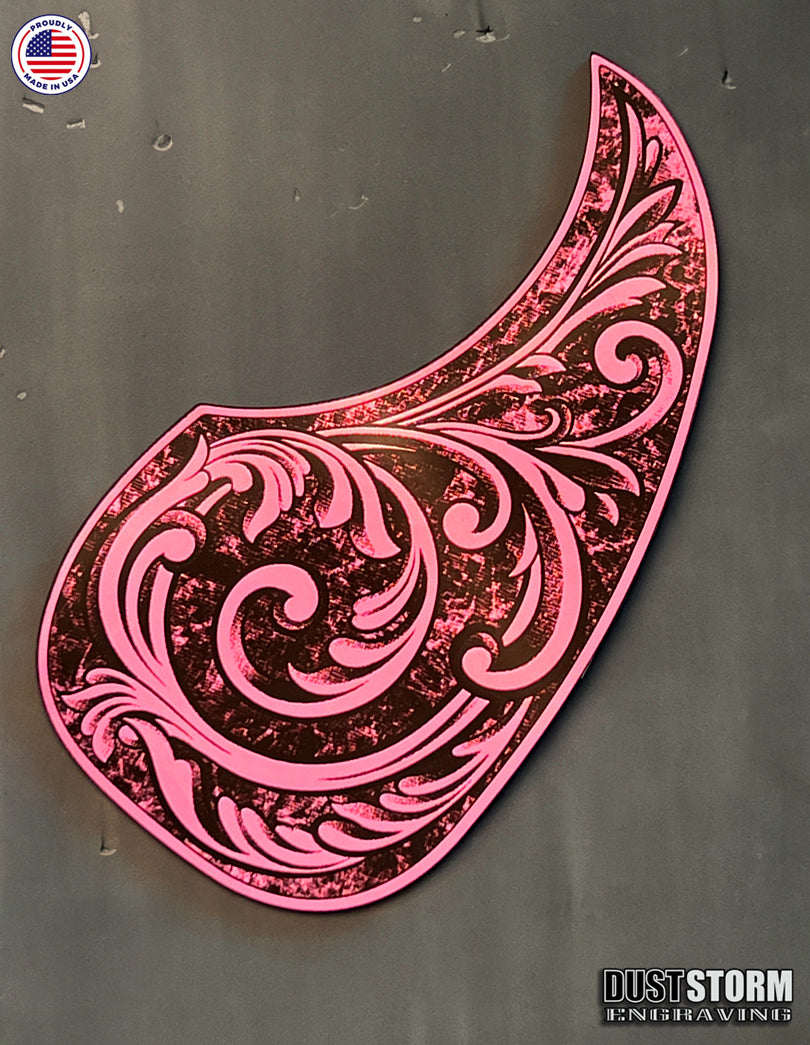Acoustic Guitar Pickguard Laser Engraved Pink Acrylic Mirror for Martin D28 Style Guitar