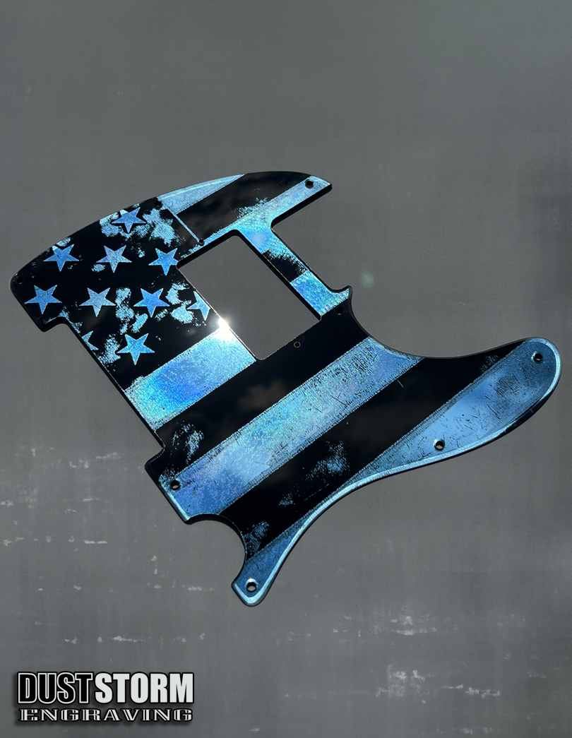 Engraved 8 Hole Pickguard for Fender Telecaster American Flag Blue Acrylic Mirror American/Mexican Tele Guitar Scratch Plate Humbucker or Standard Cut Available
