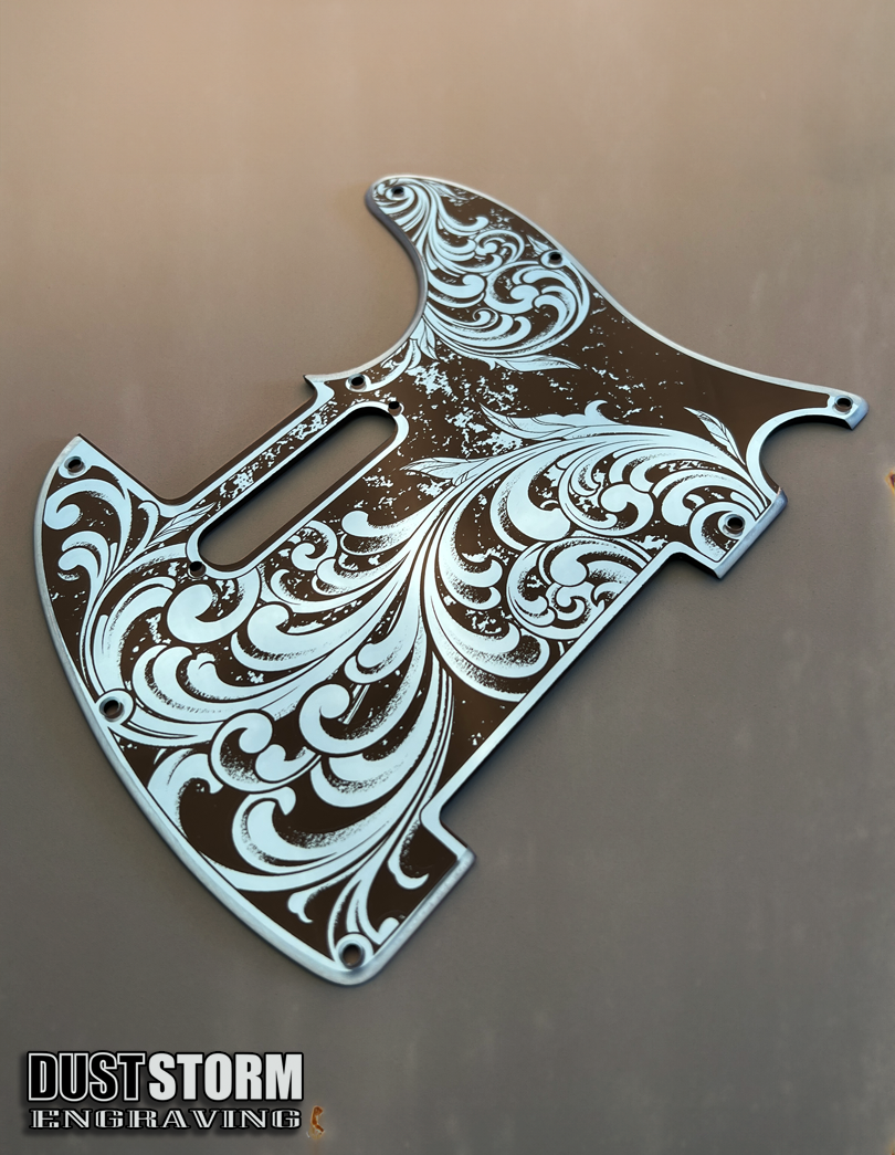 Engraved 8 Hole Pickguard for Fender Telecaster in Blue Patina Acrylic Mirror American/Mexican Tele Guitar Scratch Plate Standard or Humbucker Cut Available