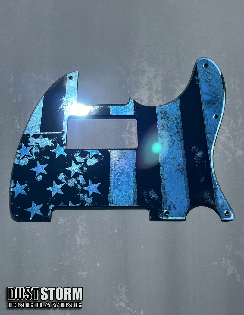 Engraved 8 Hole Pickguard for Fender Telecaster American Flag Blue Acrylic Mirror American/Mexican Tele Guitar Scratch Plate Humbucker or Standard Cut Available