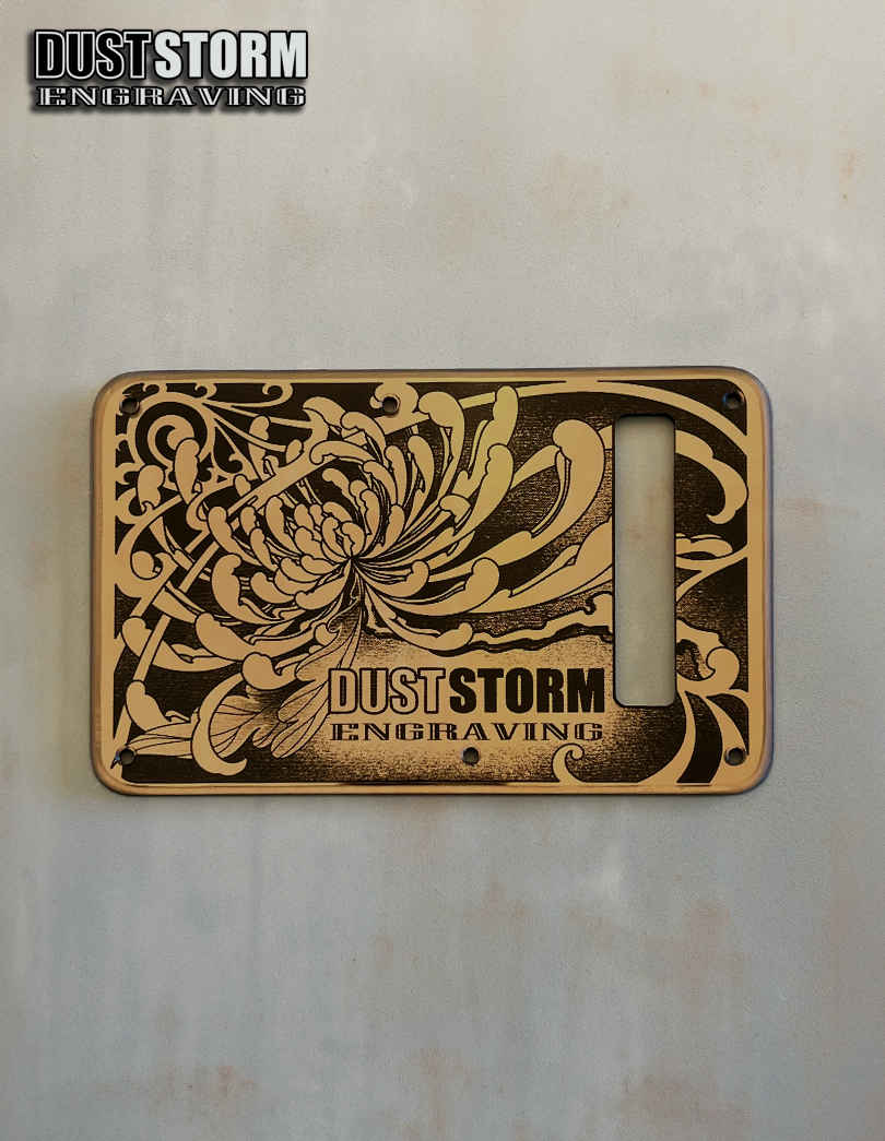 Engraved Pickguard & Free Tremolo Cover in Copper Acrylic Mirror Design #4 for Fender Stratocaster SSS, HSS, HSH Setups Available