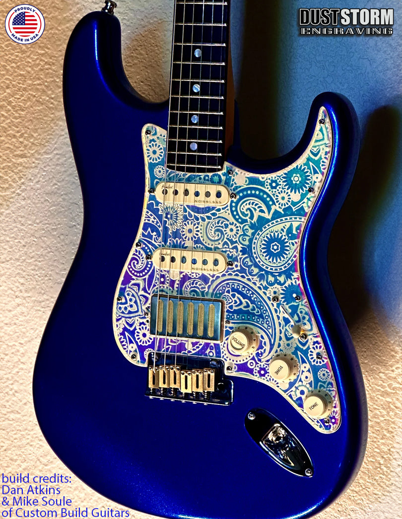 Paisley Pickguard & Free Tremolo Cover Engraved Iridescent Rainbow Acrylic Mirror for Fender Stratocaster SSS, HSS, HSH Setups Available