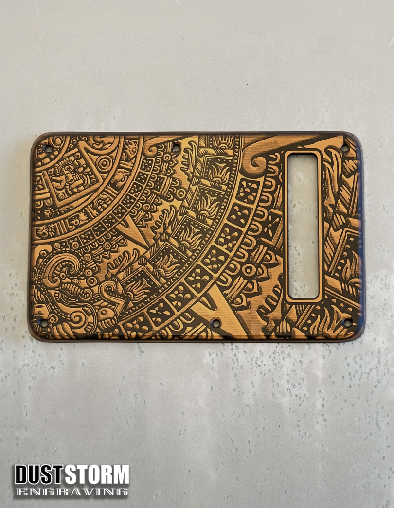 Mayan Calendar Tremolo Cover for Fender Stratocaster Dark Copper Acrylic Mirror