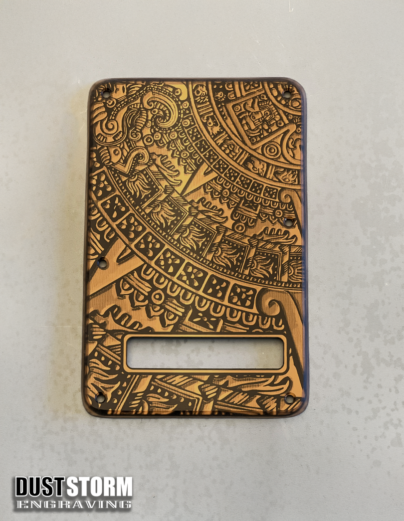 Mayan Calendar Tremolo Cover for Fender Stratocaster Dark Copper Acrylic Mirror