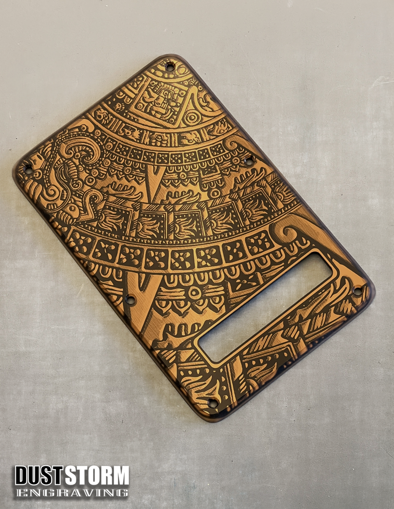 Mayan Calendar Tremolo Cover for Fender Stratocaster Dark Copper Acrylic Mirror