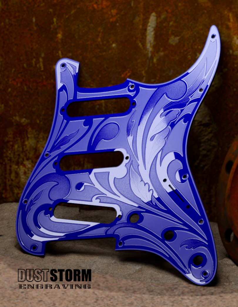 Engraved Pickguard & Free Tremolo Cover in Glossy Acrylic 10 Solid Color Choices Design #1 for Fender Stratocaster HSH, HSS, SSS Setups Available