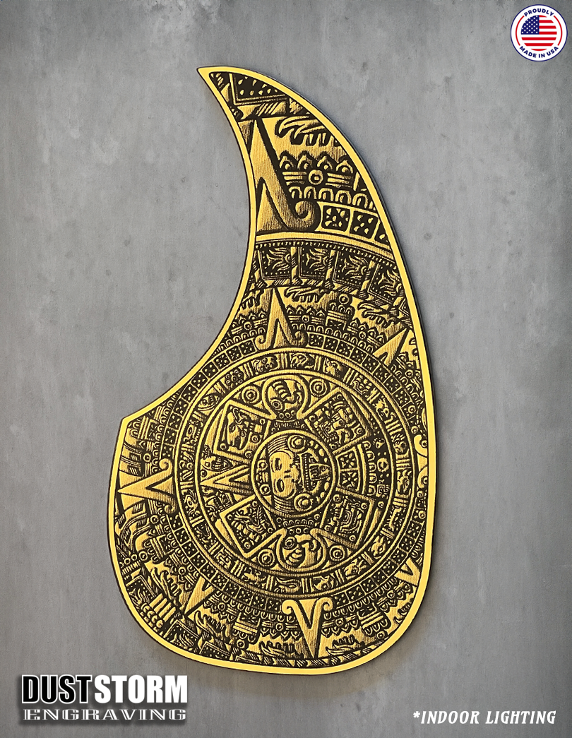 Acoustic Guitar Pickguard Laser Engraved Mayan Calendar Gold Acrylic Mirror for Martin D28 Style Guitar