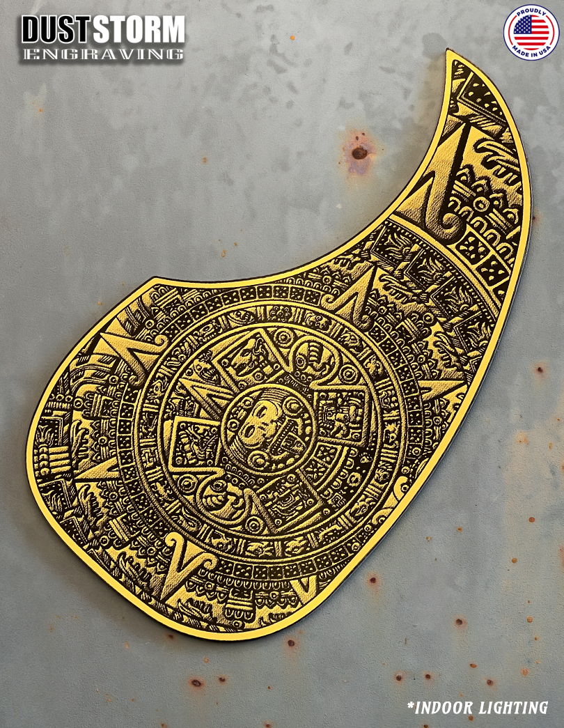 Acoustic Guitar Pickguard Laser Engraved Mayan Calendar Gold Acrylic Mirror for Martin D28 Style Guitar