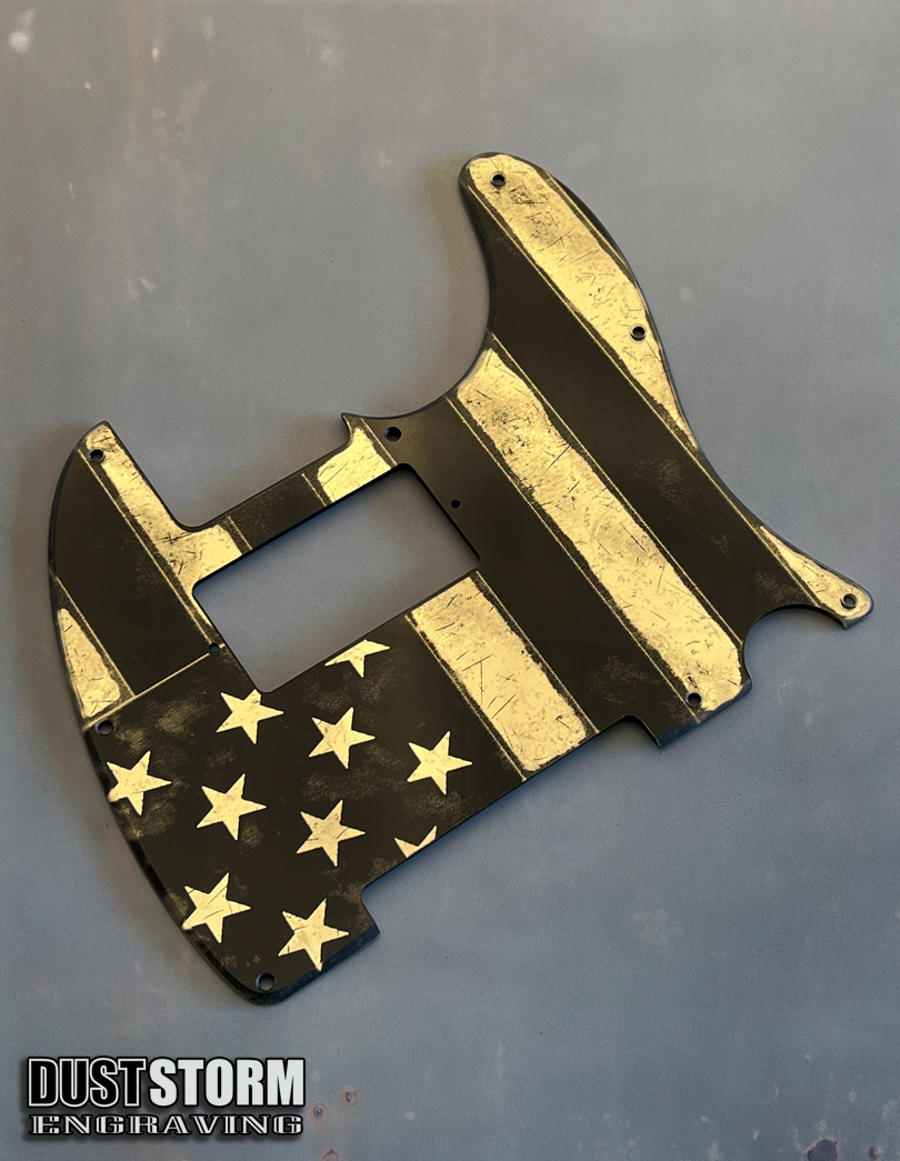 Engraved 8 Hole Pickguard for Fender Telecaster American Flag Gold Acrylic Mirror American/Mexican Tele Guitar Scratch Plate Humbucker or Standard Cut Available