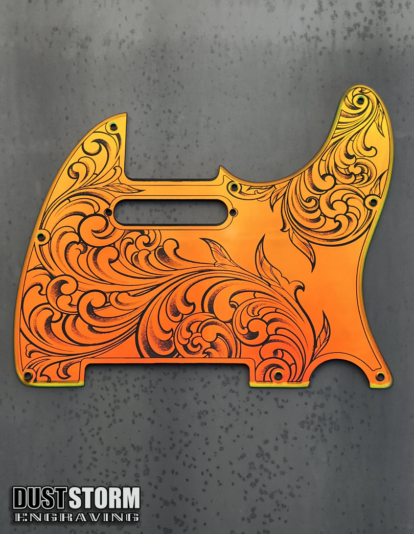 Engraved 8 Hole Pickguard for Fender Telecaster in Iridescent Gold Acrylic Mirror American/Mexican Tele Guitar Scratch Plate Standard or Humbucker Cut Available
