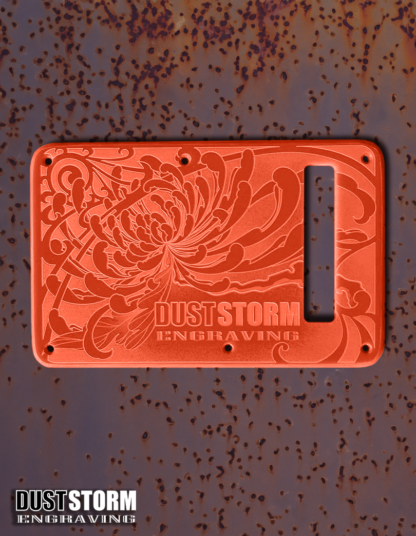 Custom Laser Engraved White Fender Strat Style Guitar Body with Glossy Orange Acrylic Pickguard and Tremolo Cover HSH, HSS, SSS Setups Available