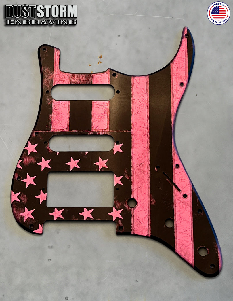 American Flag Pickguard & Free Tremolo Cover in Pink Acrylic Mirror for Fender Stratocaster SSS, HSS, HSH Setups Available