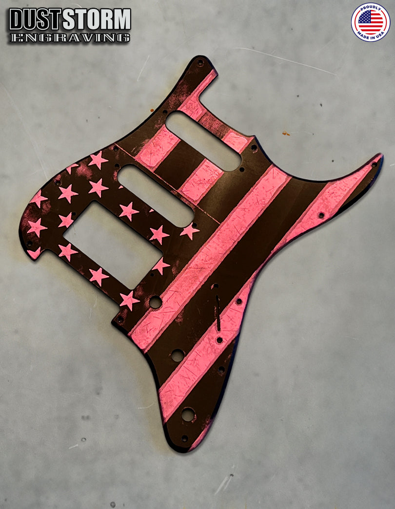 American Flag Pickguard & Free Tremolo Cover in Pink Acrylic Mirror for Fender Stratocaster SSS, HSS, HSH Setups Available