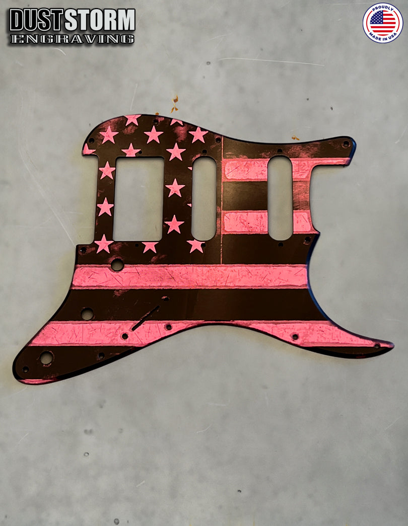 American Flag Pickguard & Free Tremolo Cover in Pink Acrylic Mirror for Fender Stratocaster SSS, HSS, HSH Setups Available