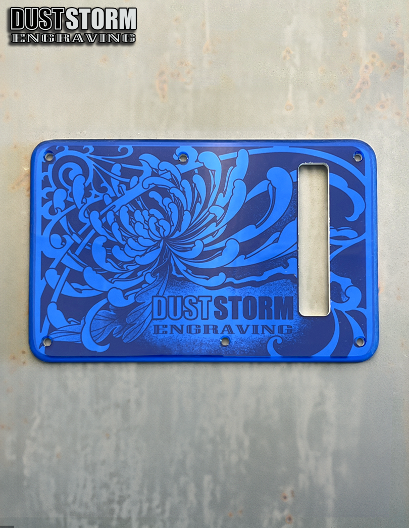 Glossy Black XGP Stratocaster Style Laser Engraved Guitar Body with Royal Blue Acrylic Mirror Pickguard and Tremolo Cover HSH, HSS, SSS Setups Available