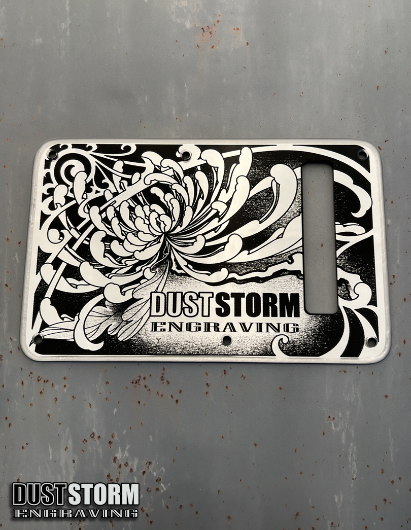 Engraved Pickguard & Free Tremolo Cover in Silver Acrylic Mirror Design #1 for Fender Stratocaster SSS, HSS, HSH Setups Available