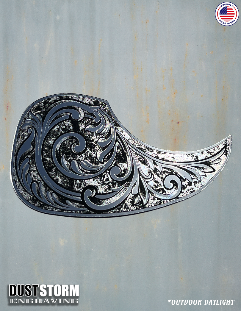Acoustic Guitar Pickguard Laser Engraved Silver Acrylic Mirror for Martin D28 Style Guitar