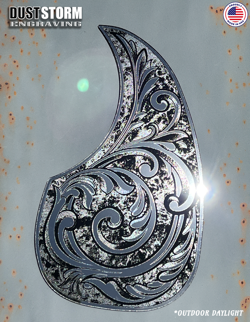 Acoustic Guitar Pickguard Laser Engraved Silver Acrylic Mirror for Martin D28 Style Guitar