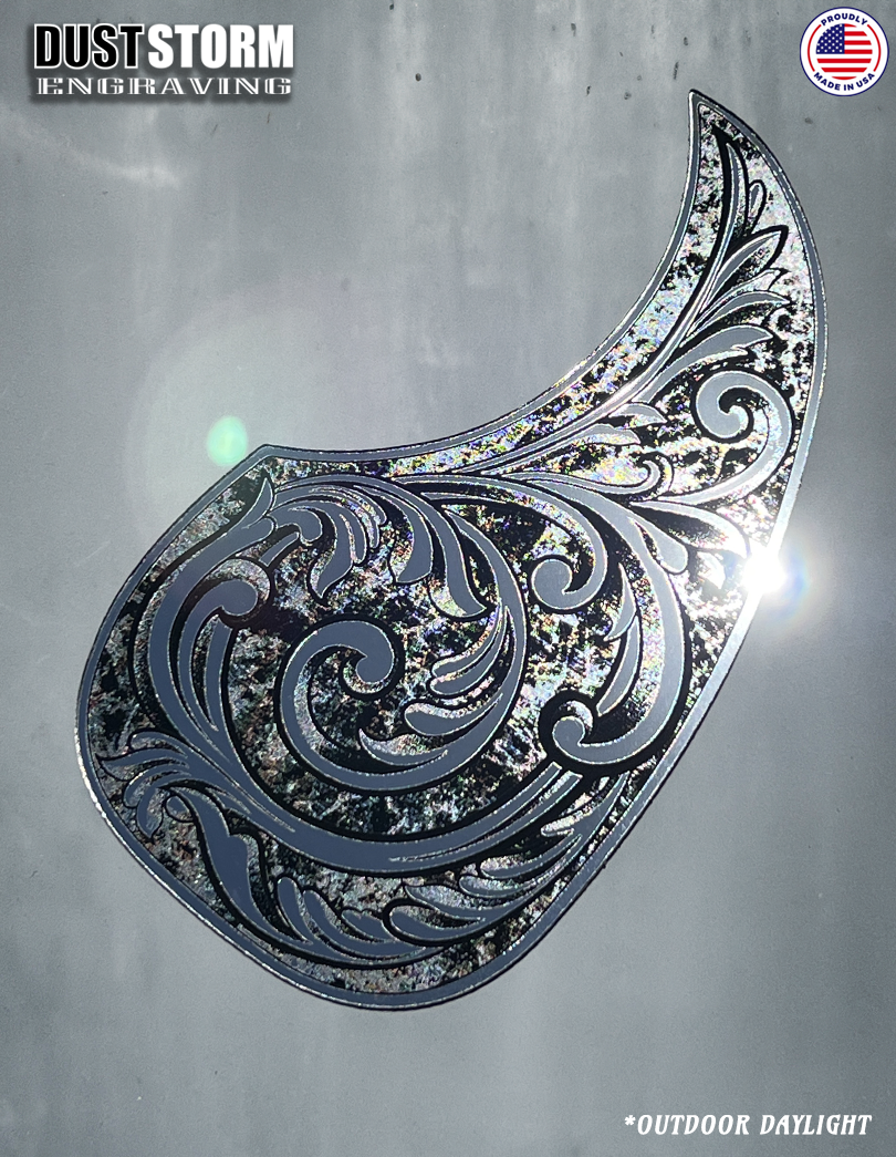 Acoustic Guitar Pickguard Laser Engraved Silver Acrylic Mirror for Martin D28 Style Guitar
