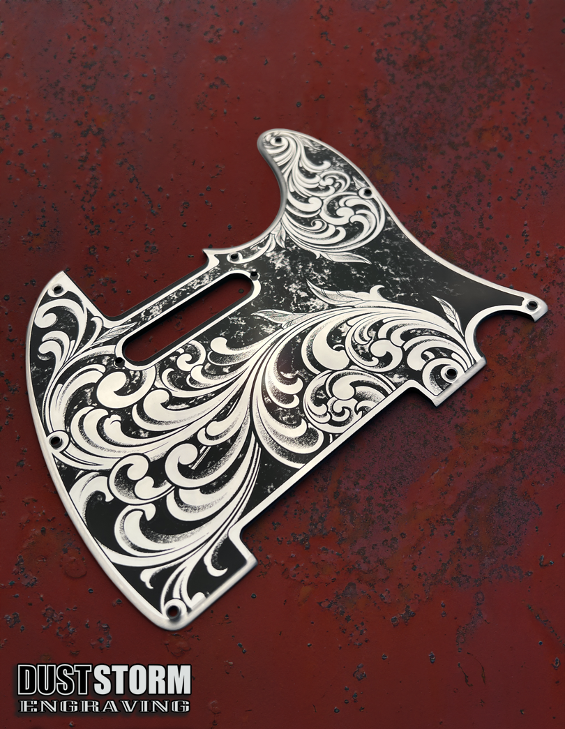 Engraved 8 Hole Pickguard for Fender Telecaster in Silver Patina Acrylic Mirror American/Mexican Tele Guitar Scratch Plate Standard or Humbucker Cut Available