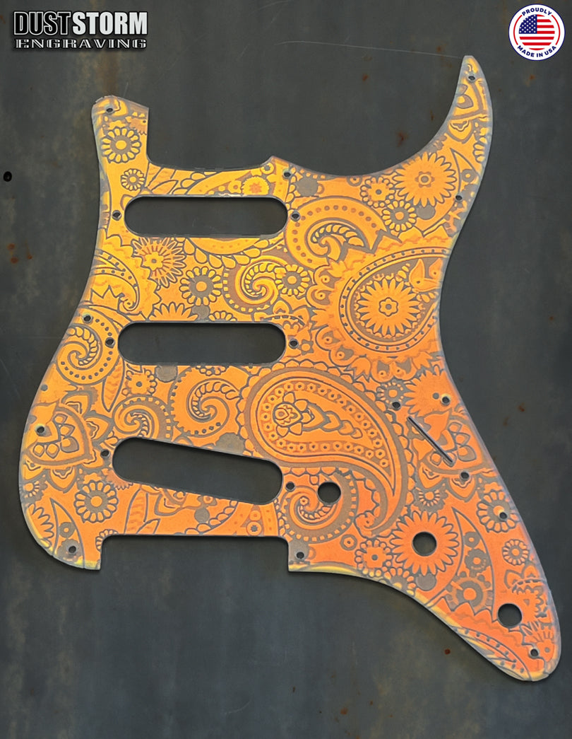 Paisley Pickguard & Free Tremolo Cover Engraved Iridescent Rainbow Acrylic Mirror for Fender Stratocaster SSS, HSS, HSH Setups Available
