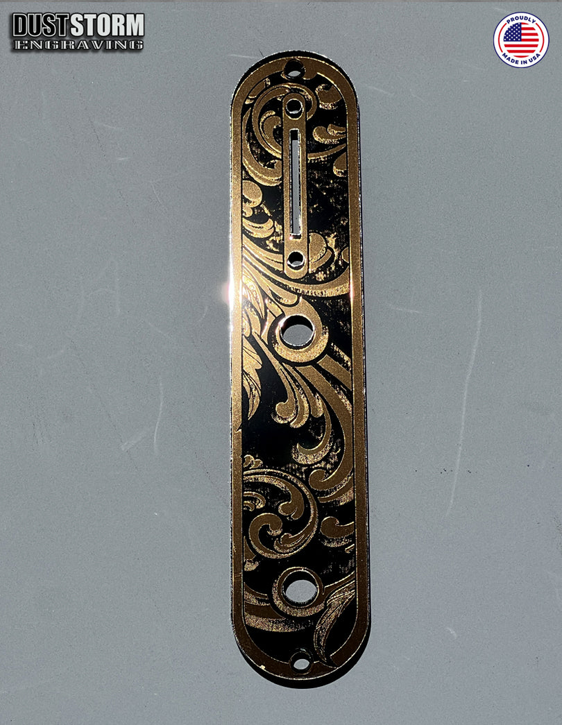 Engraved Toggle Control Plate for Telecaster Style Guitar in Copper Acrylic Mirror