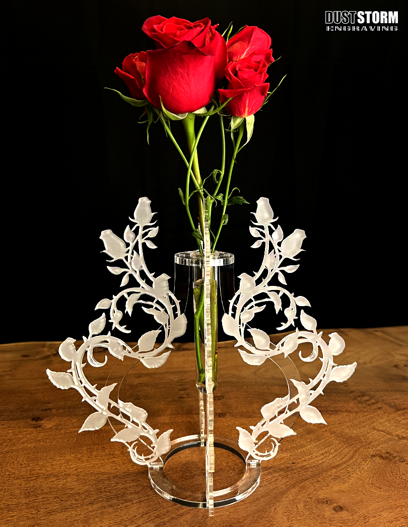 Minimalist Bud Vase Clear Frosted Acrylic Roses with Propagation Tube