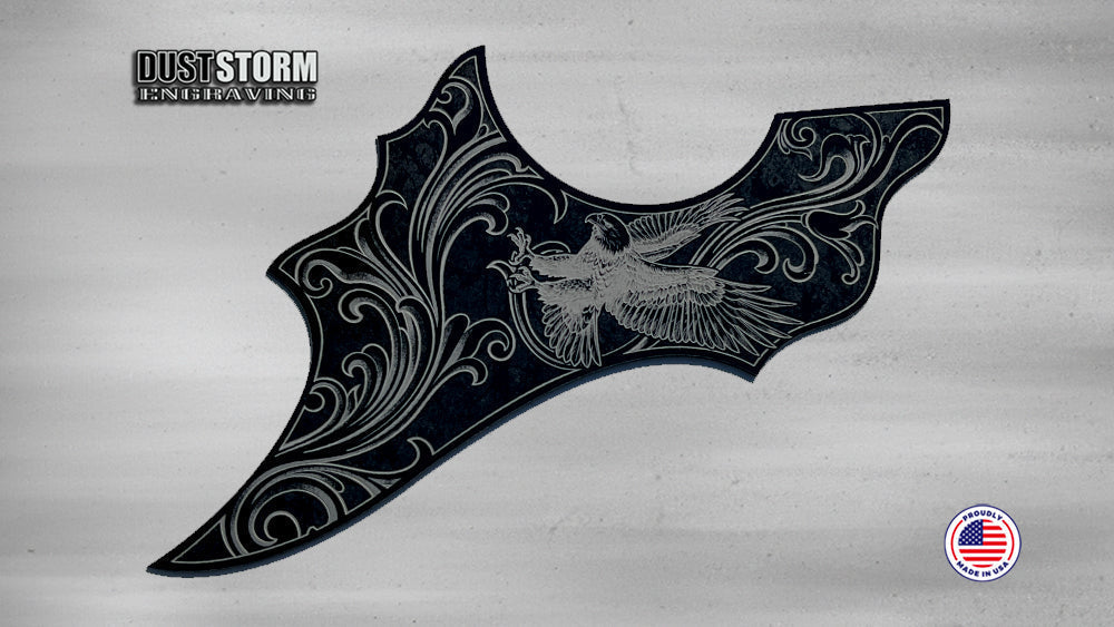 Epiphone FT‑120 Masterbilt Excellente Style Pickguards — Solid Black Acrylic with Laser‑Engraved Detail