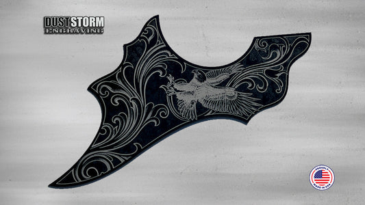 Epiphone FT‑120 Masterbilt Excellente Style Pickguards — Solid Black Acrylic with Laser‑Engraved Detail