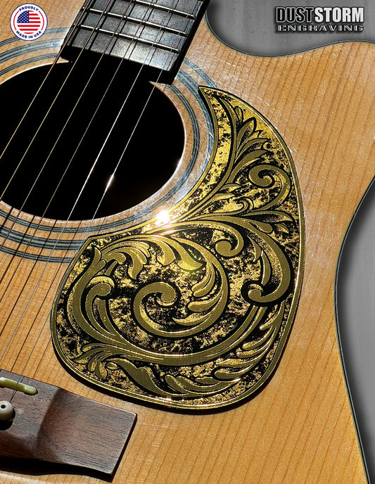 Acoustic Guitar Pickguard Laser Engraved Gold Acrylic Mirror for Martin D28 Style Guitar