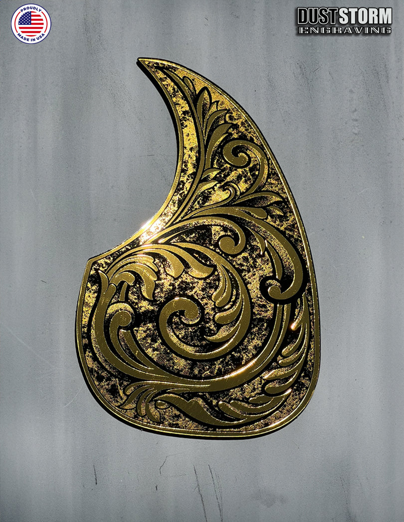 Acoustic Guitar Pickguard Laser Engraved Gold Acrylic Mirror for Martin D28 Style Guitar
