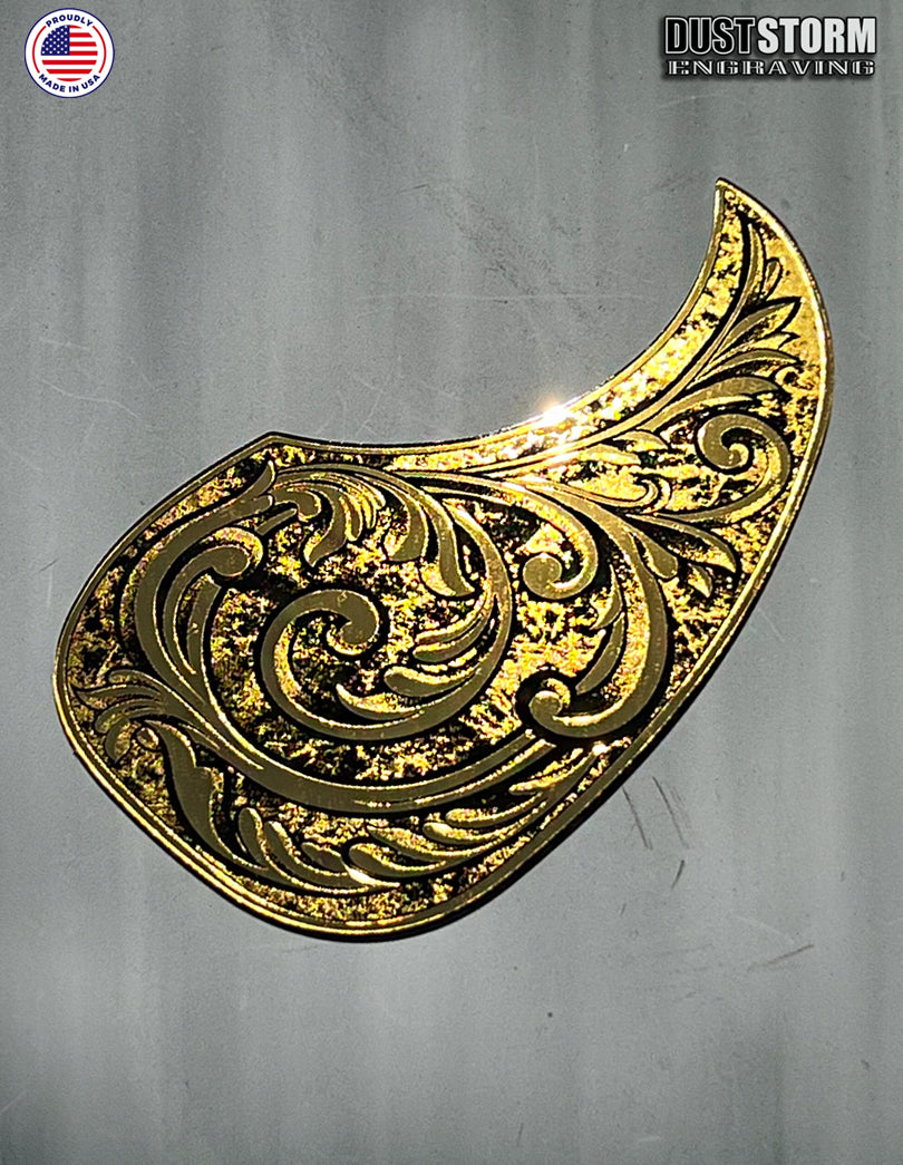 Acoustic Guitar Pickguard Laser Engraved Gold Acrylic Mirror for Martin D28 Style Guitar