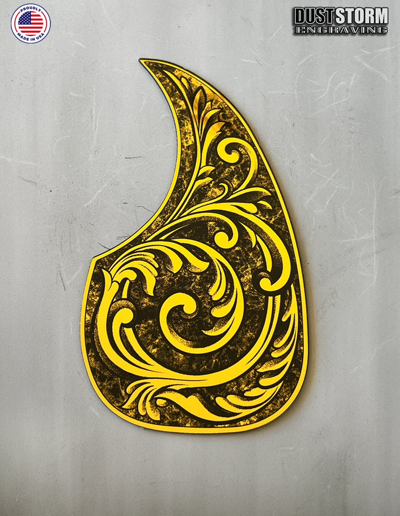 Acoustic Guitar Pickguard Laser Engraved Gold Acrylic Mirror for Martin D28 Style Guitar