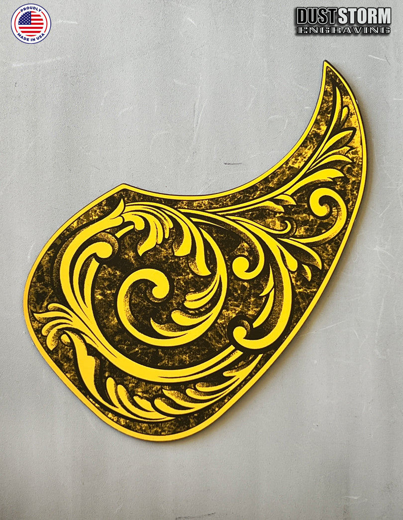 Acoustic Guitar Pickguard Laser Engraved Gold Acrylic Mirror for Martin D28 Style Guitar