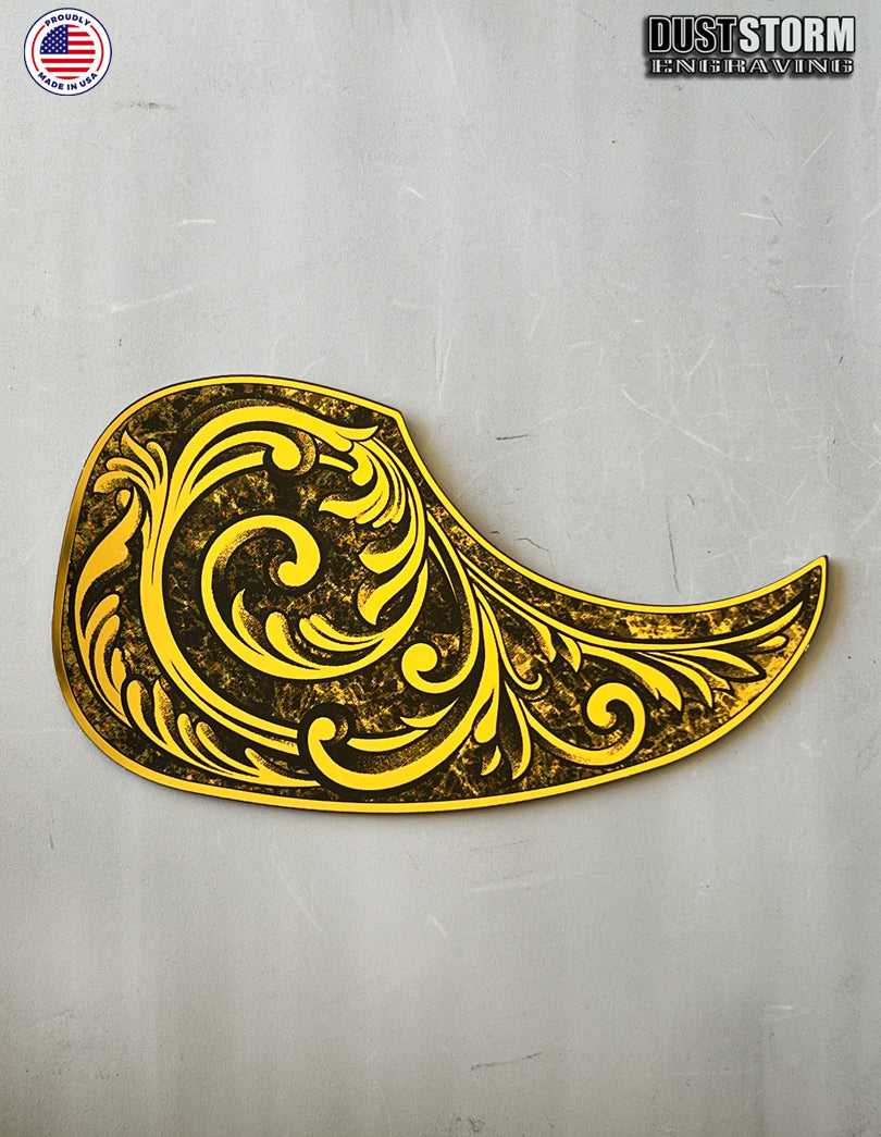 Acoustic Guitar Pickguard Laser Engraved Gold Acrylic Mirror for Martin D28 Style Guitar