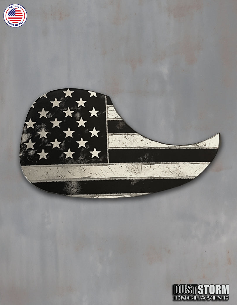 American Flag Acoustic Pickguard – Silver Acrylic Mirror, Laser Engraved, Fits Martin D28 Style Guitars
