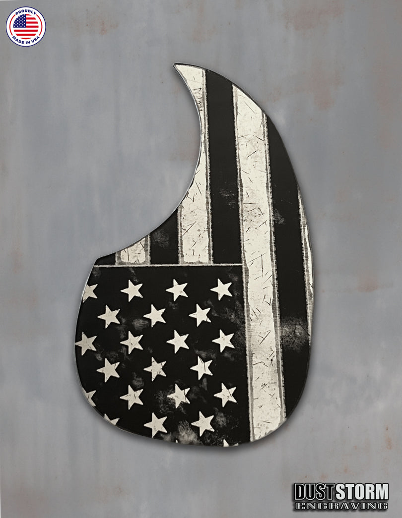 American Flag Acoustic Pickguard – Silver Acrylic Mirror, Laser Engraved, Fits Martin D28 Style Guitars