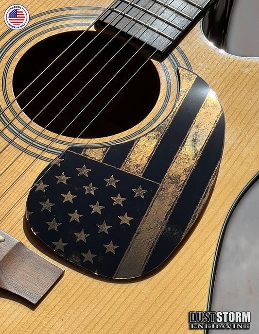 American Flag Acoustic Pickguard – Copper Acrylic Mirror, Laser Engraved, Fits Martin D28 Style Guitars