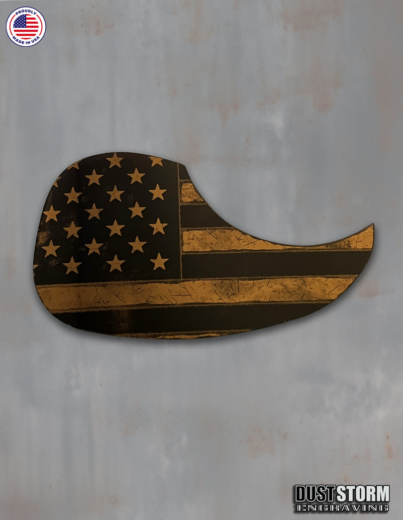 American Flag Acoustic Pickguard – Copper Acrylic Mirror, Laser Engraved, Fits Martin D28 Style Guitars