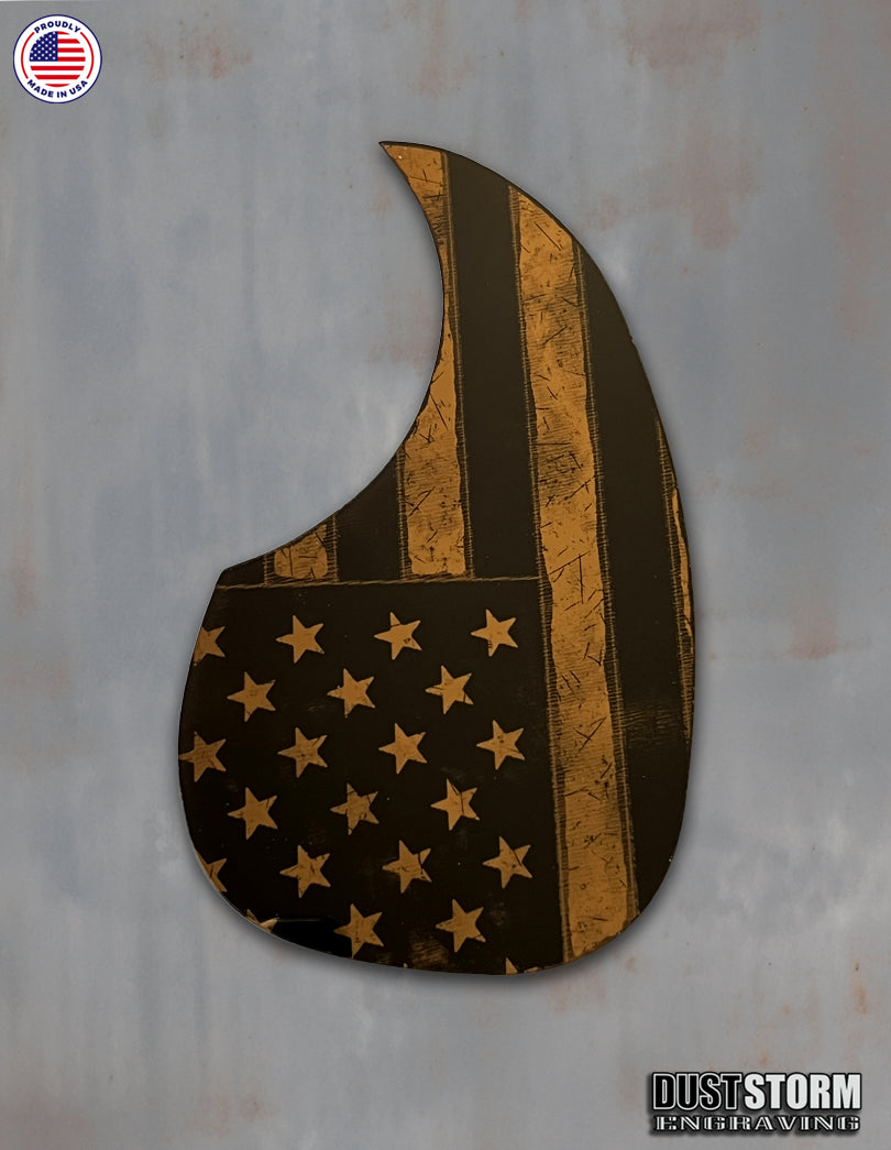 American Flag Acoustic Pickguard – Copper Acrylic Mirror, Laser Engraved, Fits Martin D28 Style Guitars