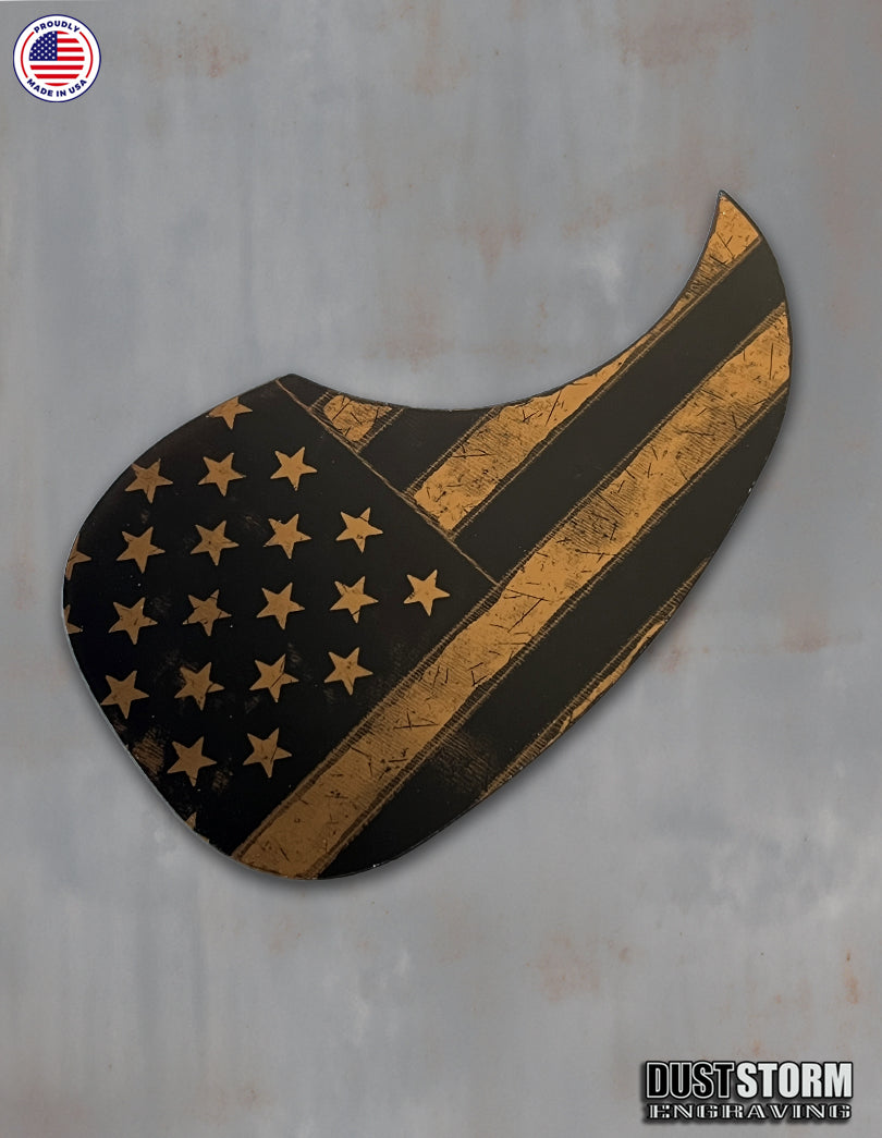 American Flag Acoustic Pickguard – Copper Acrylic Mirror, Laser Engraved, Fits Martin D28 Style Guitars