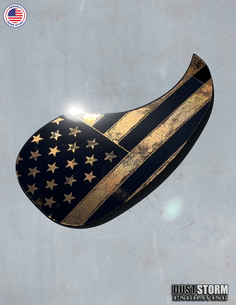 American Flag Acoustic Pickguard – Copper Acrylic Mirror, Laser Engraved, Fits Martin D28 Style Guitars