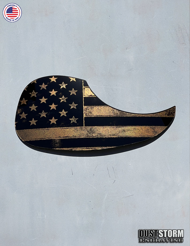 American Flag Acoustic Pickguard – Copper Acrylic Mirror, Laser Engraved, Fits Martin D28 Style Guitars