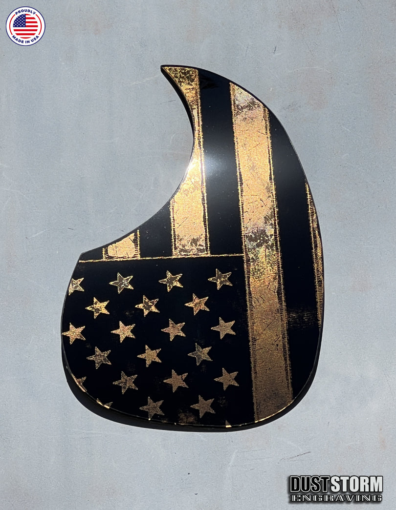 American Flag Acoustic Pickguard – Copper Acrylic Mirror, Laser Engraved, Fits Martin D28 Style Guitars