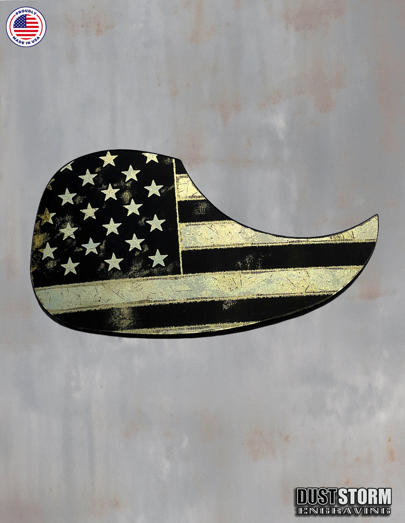 American Flag Acoustic Pickguard – Gold Acrylic Mirror, Laser Engraved, Fits Martin D28 Style Guitars